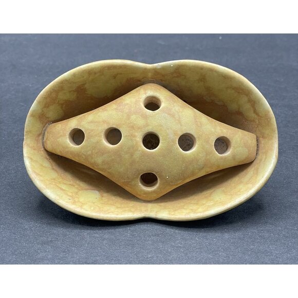 VTG MCM Made In Germany Yellow Ceramic Pottery Art Triangle Flower Frog 715-12 - Picture 3 of 8